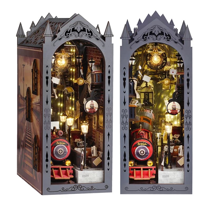 DIY Wooden Doll Houses Book Nook Shelf Insert Kit Miniature Model Kits 3D Puzzle Bookshelf With LED Lights For Christmas Gifts