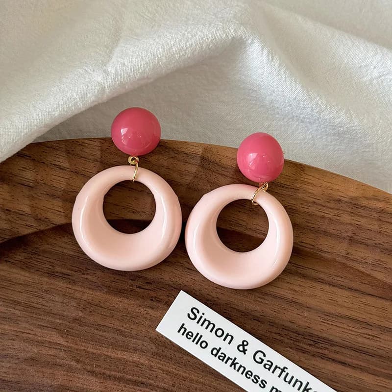 Acrylic Big Circle Round Drop Earrings for Women Irregular Pink Geometric Hollow Jewelry Christmas Girl Friend Gift
