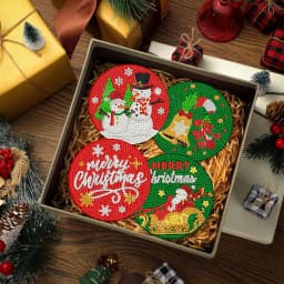 A Set of 8PCS Christmas Element Combination Pattern Diamond Painting DIY Coaster Set with Holder - Suitable for Both Adults and
