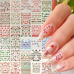 30pcs Festive Christmas Nail Art Stickers Set Self-Adhesive,Disposable Decals Reindeer Xmas Tree Designs Cute Semi-Matte Finish