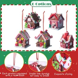 5pcs House Ornaments Holiday Christmas Tree Ornament Set Gingerbread Christmas Decor with Rope Gingerbread House Decor