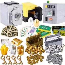 MOC ATM Games Machines Safe Figures Accessories Building Blocks Gold Egg Ore Diamond Deposit Bank Key Card Christmas Bricks Toys