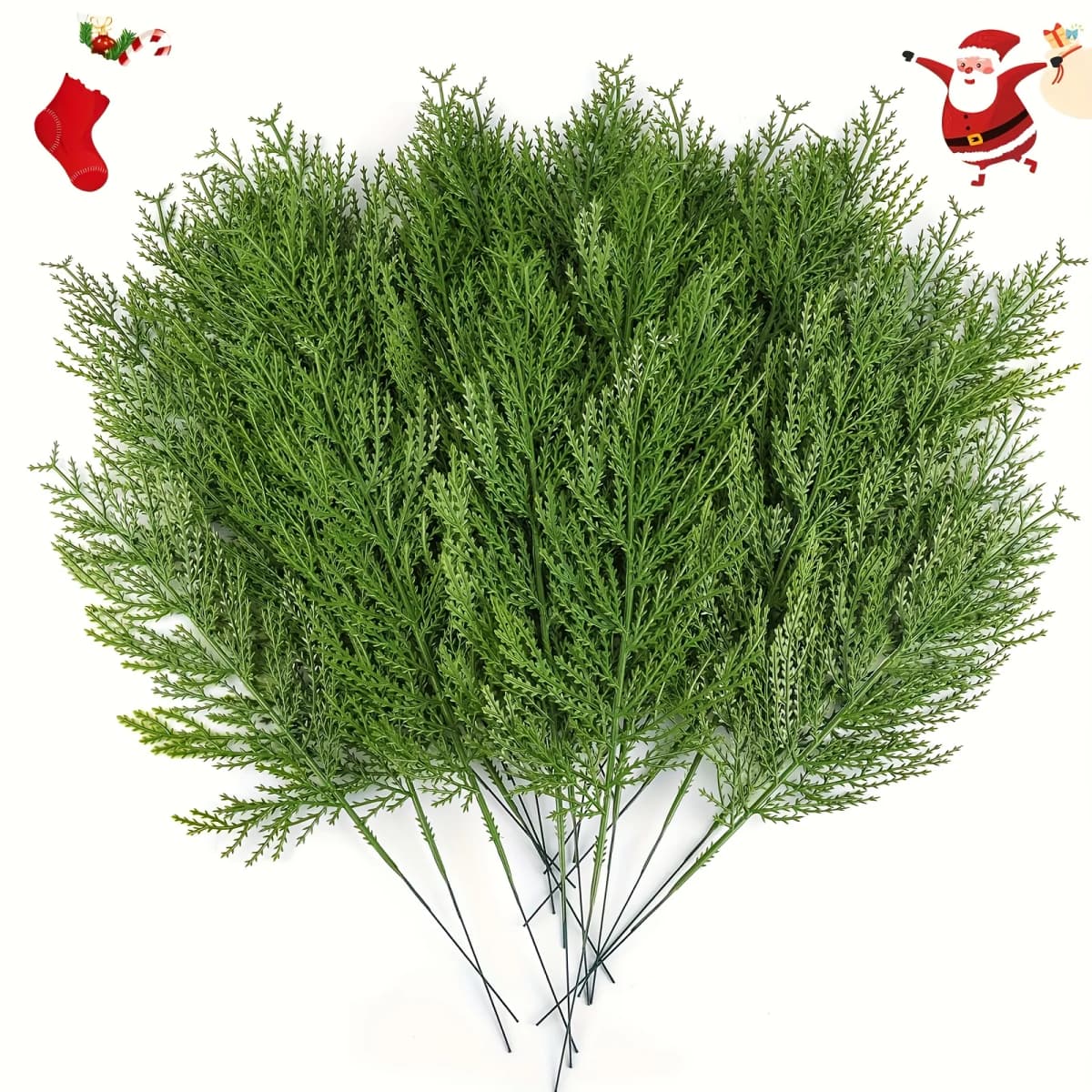 10pcs Artificial Pine Branches - Extra Long 13.5-Inch Fake Pine Tree Limbs with Lush Green Needles, Heavy-Duty Plastic Christmas