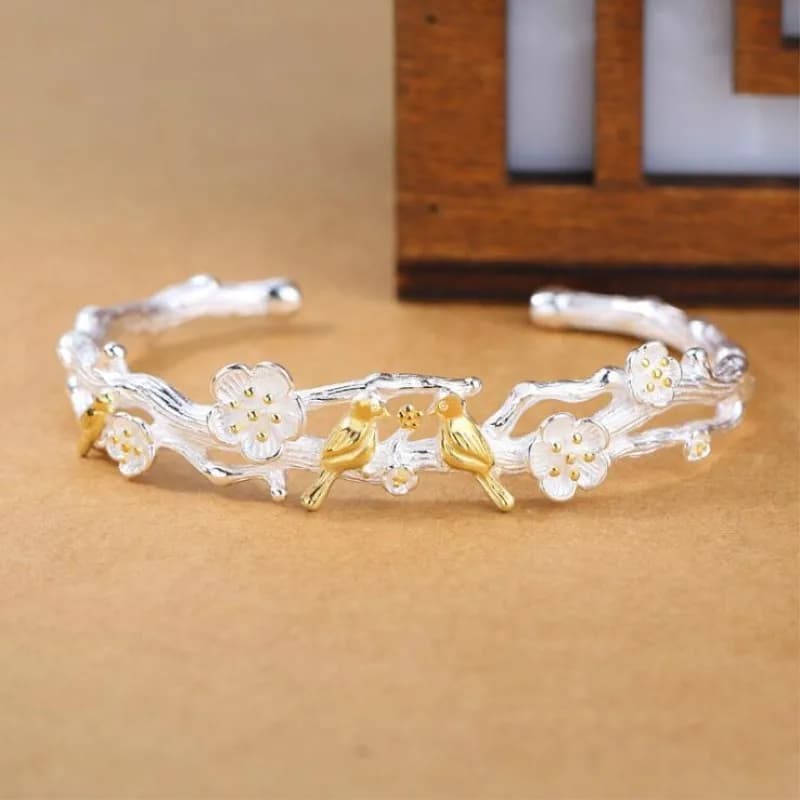 New Arrival Temperament Creative Fashion 925 Sterling Silver Jewelry Bracelets Cute Bird Plum Blossom Christmas Bangles SL044