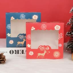 10/5Pcs Christmas Cookie Box with Window Candy Chocolate Biscuit Packaging Boxes Xmas Gift Wrapping New Year Party Treat Box