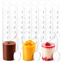 10/20PCS Disposable Slanted Cups Plastic Dessert Cups Ice-Cream Mousse Jelly Dessert Cups with Spoon Christmas Birthday Party
