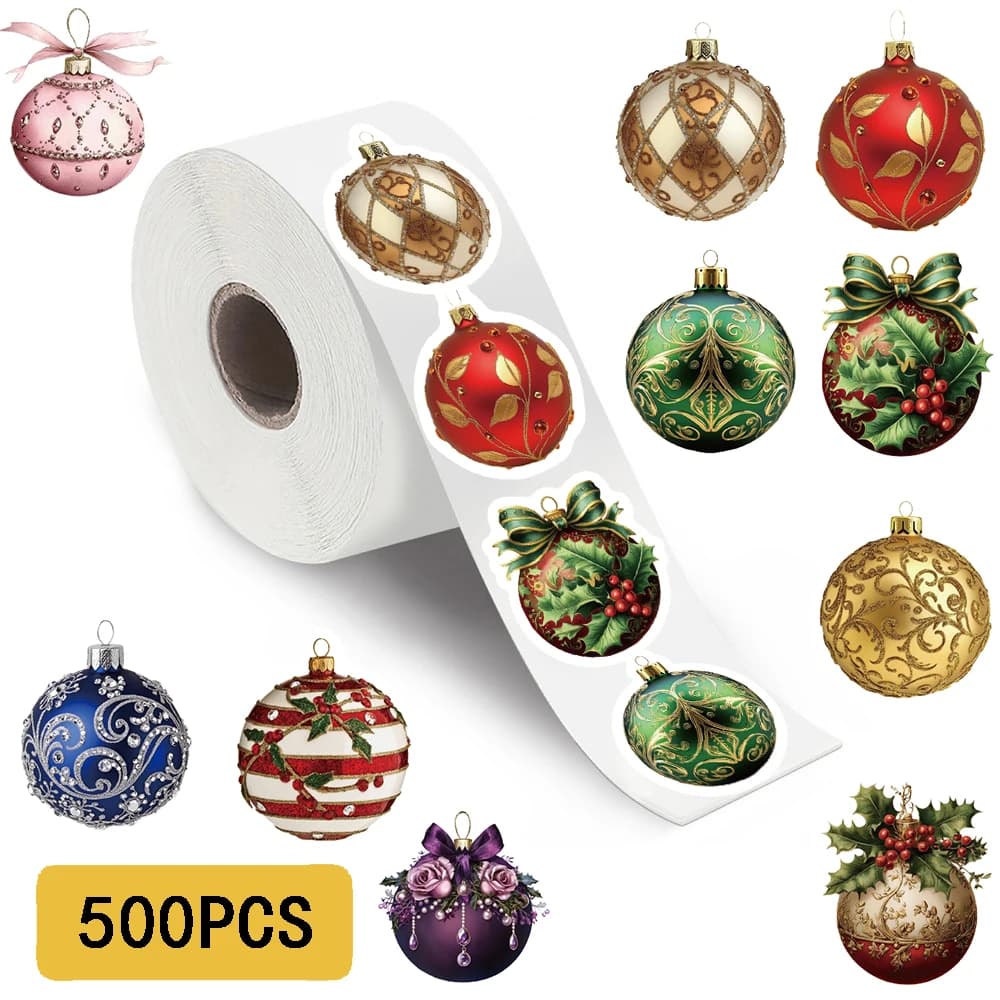 500PCS Christmas Ball Roll Sticker Personalize Landscaping Phone Skateboard Motorcycle Coffee Skateboard Art Retro Dormitory