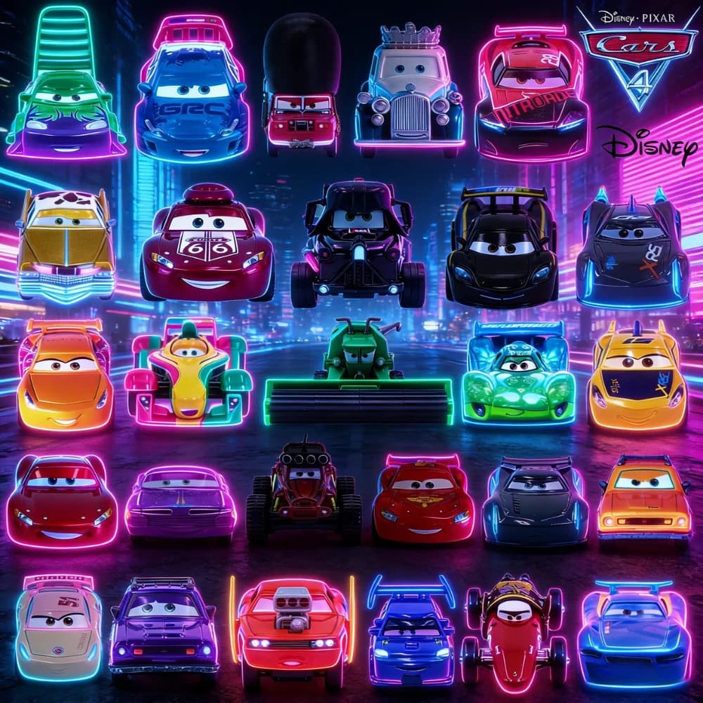 HOT Pixar Cars Neon Cyberpunk Collection Full Set Lightning McQueen 1:1 Replica Die-Cast Car Toys For Christmas Birthday Gifts