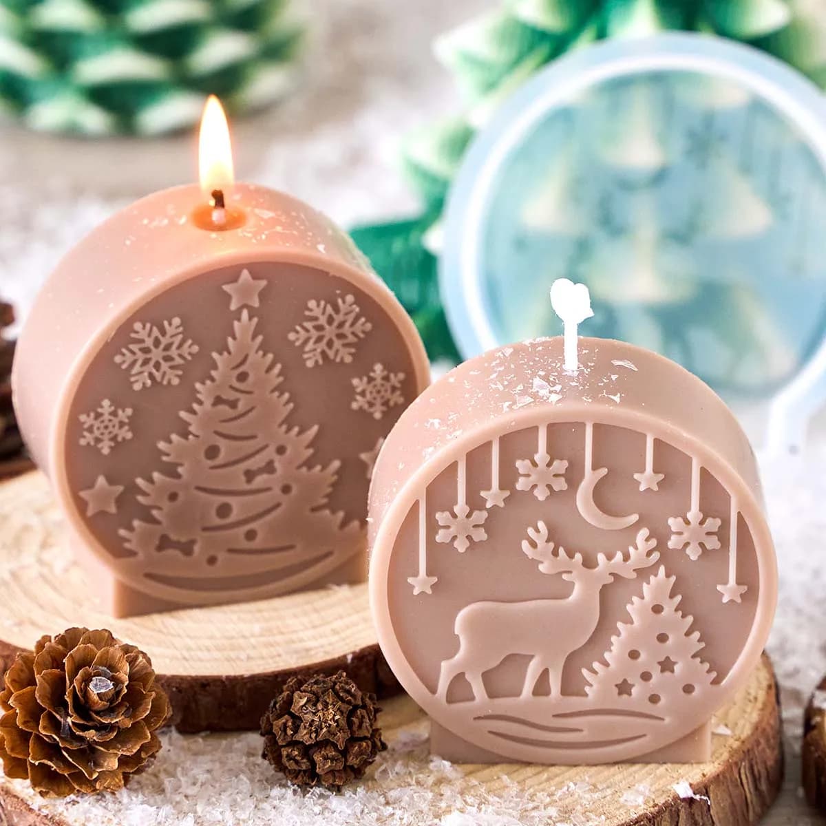 Christmas Ornaments Silicone Candle Mold DIY Handmade Relief Christmas Ball Plaster Resin Craft Casting Molds Home Xmas Decor