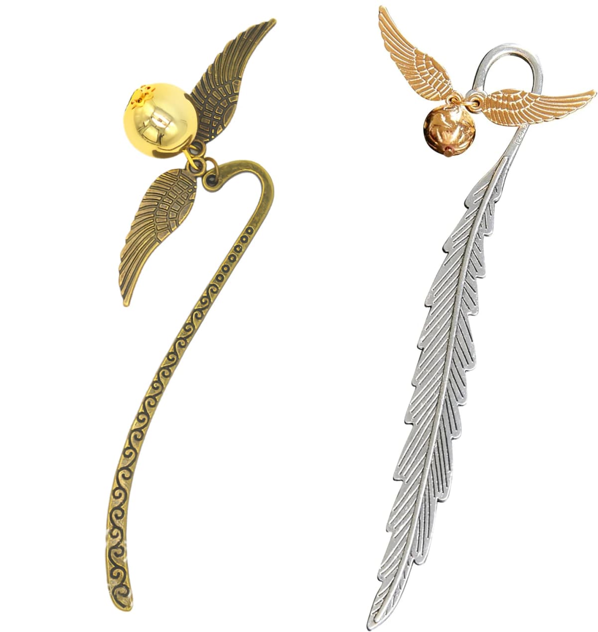 Magic Academy Metal Bookmark with Ornament Golden Snitch Hogwarts Reading Gift Christmas Stocking Book Lover Gift (Silver/Gold)
