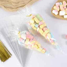 50PCS Transparent Plastic Candy Bags Triangle Snack Bag Popcorn Cookie Packaging Bag Wedding Birthday Baby Shower Christmas