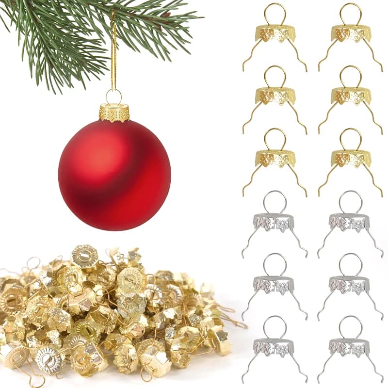 50/100Pcs Gold Silver Christmas Ball Caps Xmas Ball Metal Hangers Ornaments For Christmas Tree Home Decor New Year Navidad Gifts
