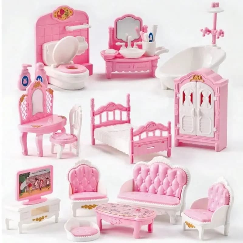 Children's Mini Doll House Accessories Pretend Play Toys Family Scene Bedroom Kitchen Birthday Christmas Children's Gift