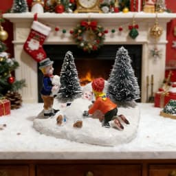 Christmas Village Set Accessories, Kids Playing Figurine, Collectible Building Scene Decoration, Home Fireplace, Holiday Decor