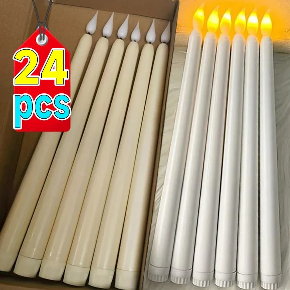 3D Taper Long-pole Candles Lights LED Flameless Pointed Candle Light Battery Electronic Tealight Wedding Christmas Party Decor