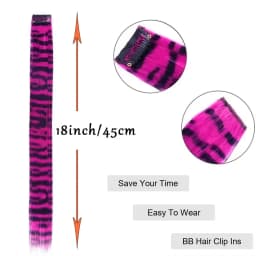 Christmas Stripe Printed Clip in Hair Extensions Synthetic Straight Hair Highlights Colorful 18 Inches Wig Hairpieces Girls