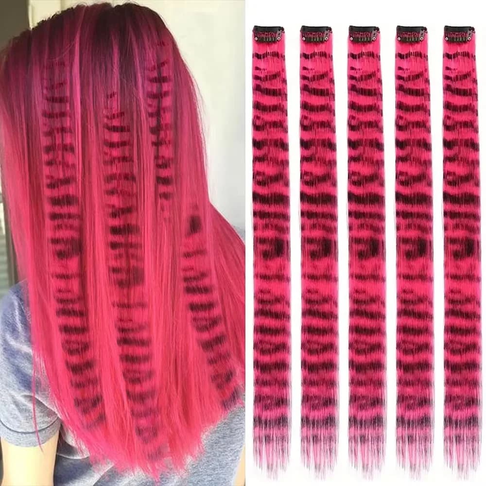 Christmas Stripe Printed Clip in Hair Extensions Synthetic Straight Hair Highlights Colorful 18 Inches Wig Hairpieces Girls