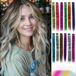 Christmas Stripe Printed Clip in Hair Extensions Synthetic Straight Hair Highlights Colorful 18 Inches Wig Hairpieces Girls