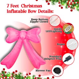 2.1m Christmas Cute Inflatable Bow LED Lighted Blow Up Outdoor Yard Lawn Decoration for Home Garden Winter Holiday Party Decor