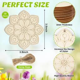 10pcs Wooden Flower Ornaments Unfinished Wooden Slices with Hole Wooden Blank Christmas Hanging Ornaments for DIY Crafts