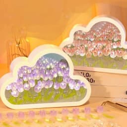 DIY Cloud Mirror Tulip Lamp Night Light Girl Bedroom Ornaments Photo Frame Handmade Glass Bedside Sleep Light Christmas Gifts 