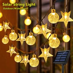 Solar LED String Lights Outdoor Camping Decor Crystal Ball and Stars String Lights 8 Modes Solar Lamp for Halloween Christmas