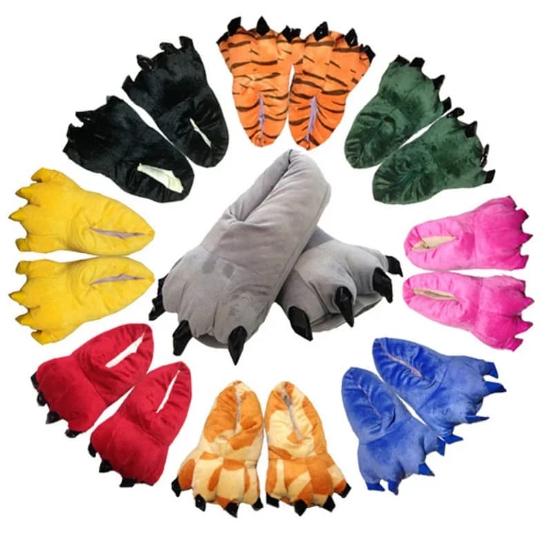 Winter Warm Soft Indoor Floor Slippers Women Men Shoes Paw Funny Animal Christmas Monster Dinosaur Claw Plush Home Random Lining