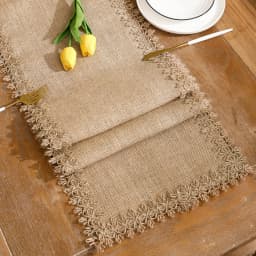 Natural Jute Burlap Table Runner Farmhouse Jute Fabric Chair Sashes Placemat Thanksgiving Rustic for Dining Christmas Home Decor