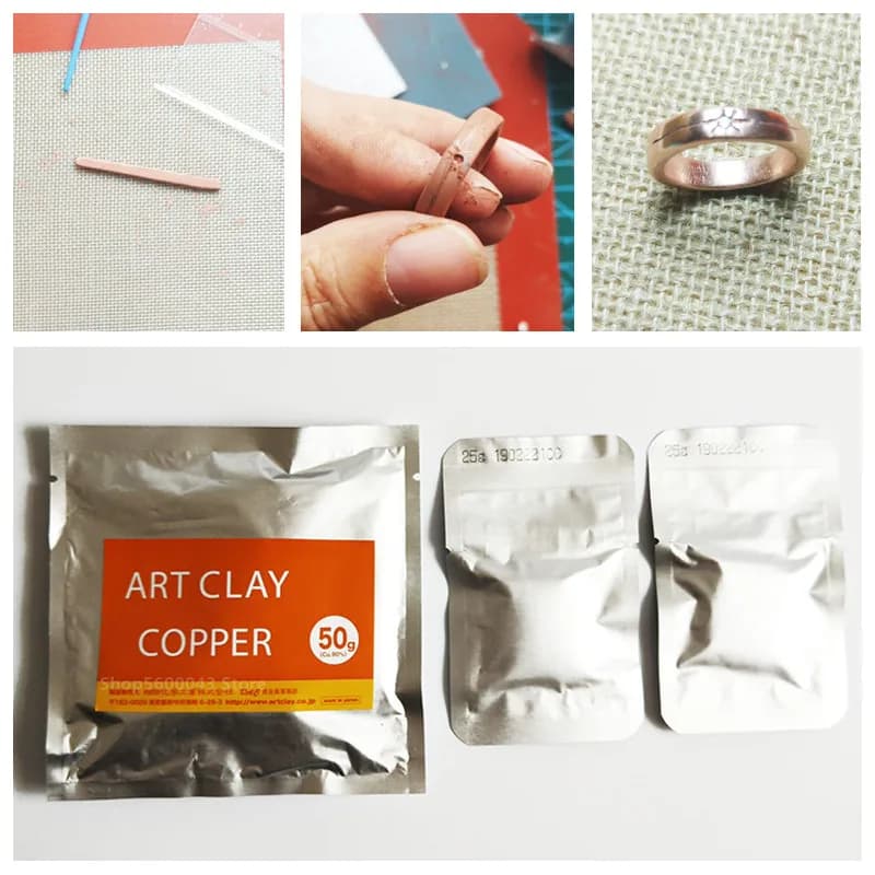10g/50g Art Copper Clay Handmade DIY Copper Decoration Couple Ring Pendant Gift Copper Mud Christmas Wood Grain Gold