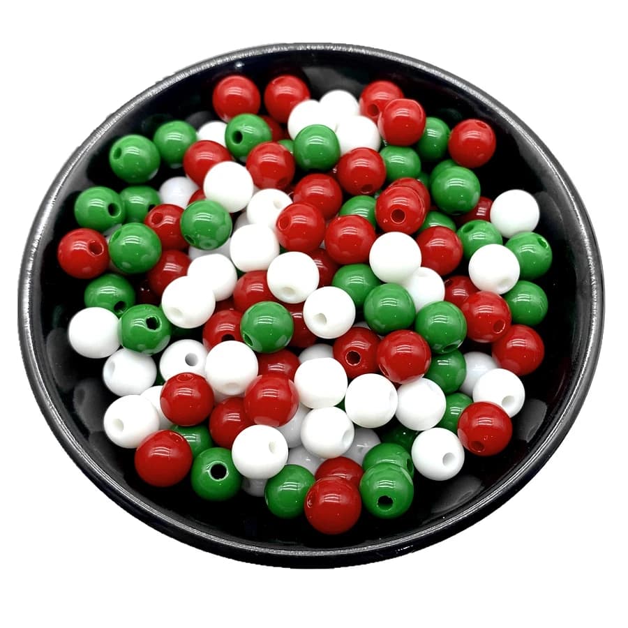 4/6/8/10mm Red Green White Christmas Color Acrylic Round Beads For Jewelry Making DIY Necklace Bracelet Earrings Charms Supplies