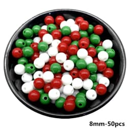 4/6/8/10mm Red Green White Christmas Color Acrylic Round Beads For Jewelry Making DIY Necklace Bracelet Earrings Charms Supplies