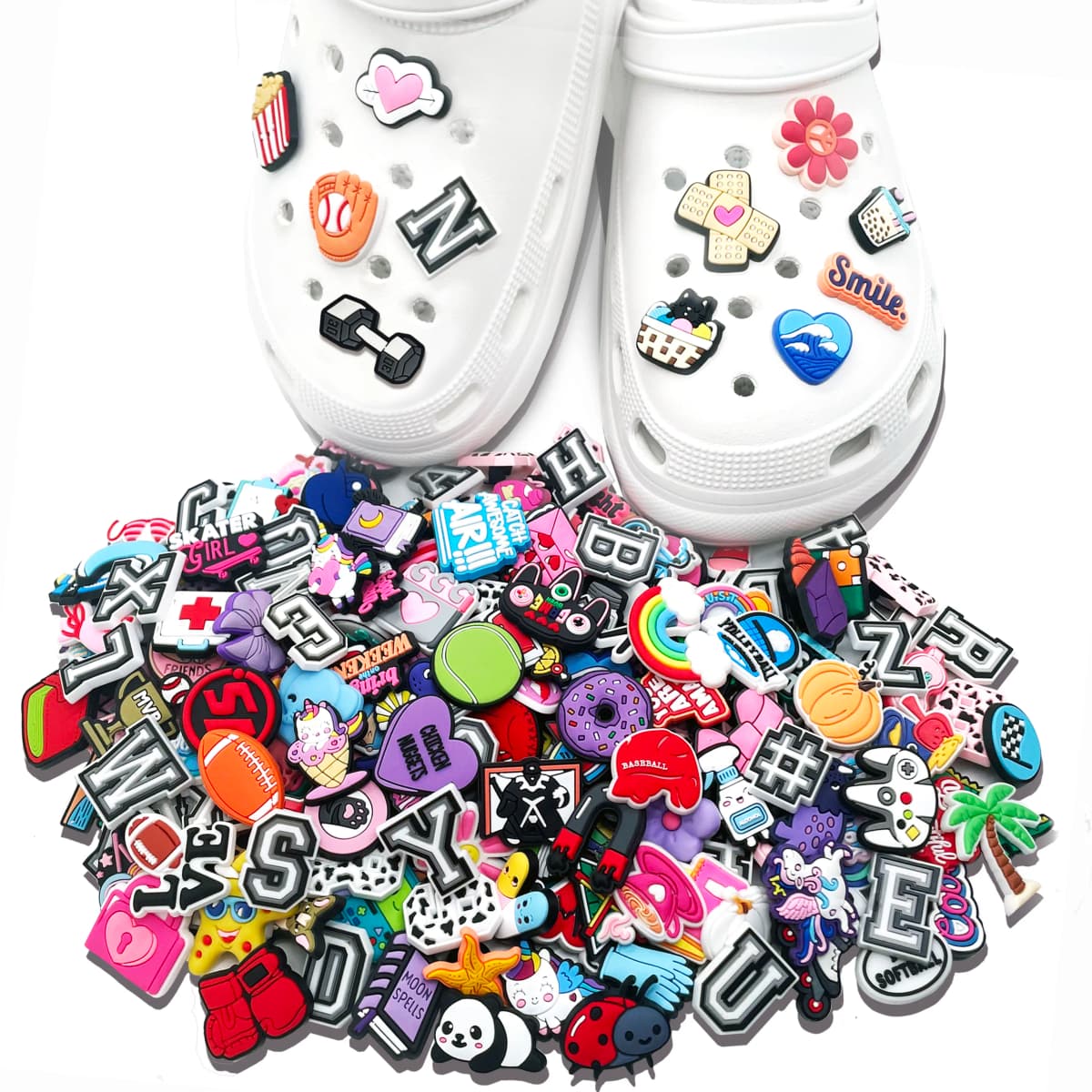 Random 10-200Pcs Shoe Charms , PVC Shoe Decorations Accessories for Christmas, Birthday, Party, Gift Shoes Pins for Men Women
