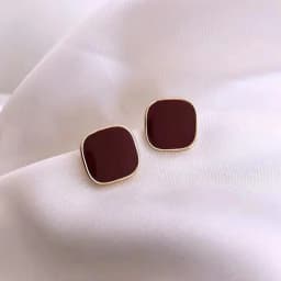 Wine Red Square Stud Earring for Women Korean Simple Geometry Temperament Jewelry Christmas Girlfriend Gift