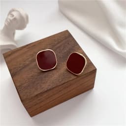 Wine Red Square Stud Earring for Women Korean Simple Geometry Temperament Jewelry Christmas Girlfriend Gift