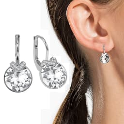 Bella V Drop Earring for Women Christmas Birthday Genuine Crystals from Austria Round Cut Dangle Silver Color Pierced Jewelry