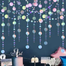 Laser Mirror Paper Star Dot Garland for Wedding Kids 1st Mermaid Birthday Party Decoration Baby Shower Christmas Hanging Banner