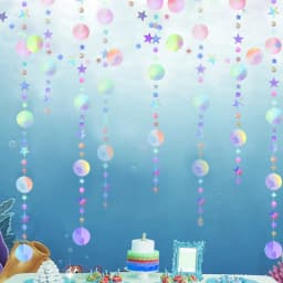 Laser Mirror Paper Star Dot Garland for Wedding Kids 1st Mermaid Birthday Party Decoration Baby Shower Christmas Hanging Banner