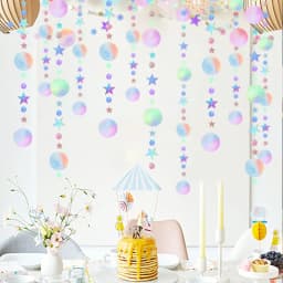 Laser Mirror Paper Star Dot Garland for Wedding Kids 1st Mermaid Birthday Party Decoration Baby Shower Christmas Hanging Banner