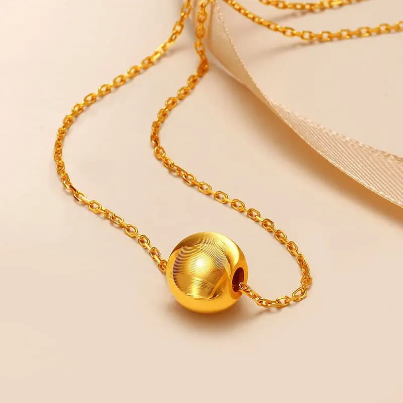 Gold 14K Round Ball Bead Necklace for Women Bride Wedding Engagement Yellow Sand Bead Chain Neck Lace Jewelry Christmas Gifts