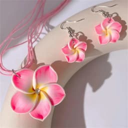 Fashion Romantic Plumeria Flower Jewelry Set Sweet Flowers Earrings Pendant Choker Necklace Party Wedding Christmas Gifts