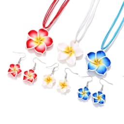 Fashion Romantic Plumeria Flower Jewelry Set Sweet Flowers Earrings Pendant Choker Necklace Party Wedding Christmas Gifts