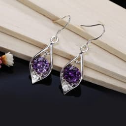 Pure 925 Sterling Silver Earrings fashion Jewelry elegant Woman crystal Amethyst shell earrings engagement Christmas Gifts