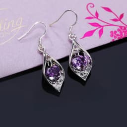 Pure 925 Sterling Silver Earrings fashion Jewelry elegant Woman crystal Amethyst shell earrings engagement Christmas Gifts