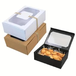 5/10pcs, New Large Kraft Paper Box, Cookie Candy Cake Gift Box, PVC Transparent Window Birthday Christmas Gift, Party Supplies