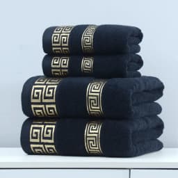 2pcs Black Bath Towels for Adults 100% Cotton Solid Terry Beach Towel Absorbent Yoga Shower Towels Bathroom Christmas Gift