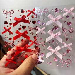 1pc Pink & Red Bow Glittery Stereo Gem Stickers Makeup Christmas Holiday Party Y2K Music Festival DIY Eyes Face Jewels Stickers*