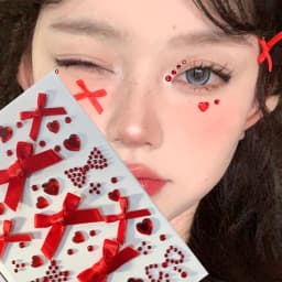1pc Pink & Red Bow Glittery Stereo Gem Stickers Makeup Christmas Holiday Party Y2K Music Festival DIY Eyes Face Jewels Stickers*