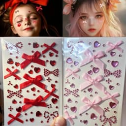 1pc Pink & Red Bow Glittery Stereo Gem Stickers Makeup Christmas Holiday Party Y2K Music Festival DIY Eyes Face Jewels Stickers*