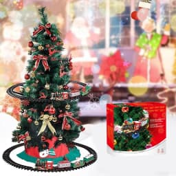 Battery Operate Railway Train with Sound&Light Railway Car Toys Christmas Train Tree Decoration Track Electric Toys for Kids
