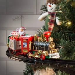 Battery Operate Railway Train with Sound&Light Railway Car Toys Christmas Train Tree Decoration Track Electric Toys for Kids
